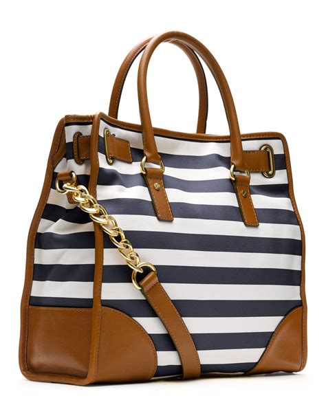 michael kors large hamilton striped canvas tote|Michael Kors saffiano leather tote.